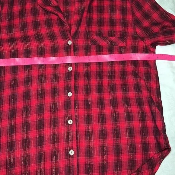 Victoria's Secret Button-Up Sparkle Shimmer Plaid Sleepshirt Red Size S - Picture 9 of 10
